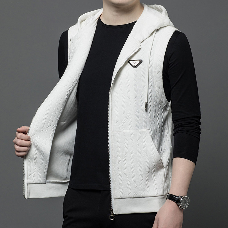 中年男士连帽背心背心春秋季薄款无袖卫衣中青年外套宽松休闲上衣