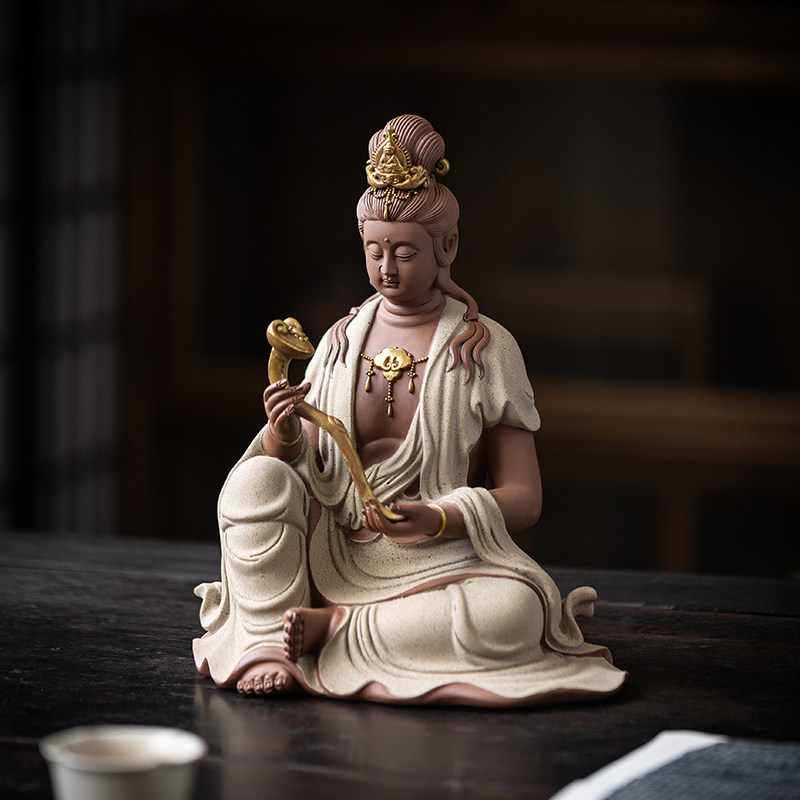 炼器新中式禅意文殊普贤菩萨摆件家用客厅玄关陶瓷观音工艺品装饰