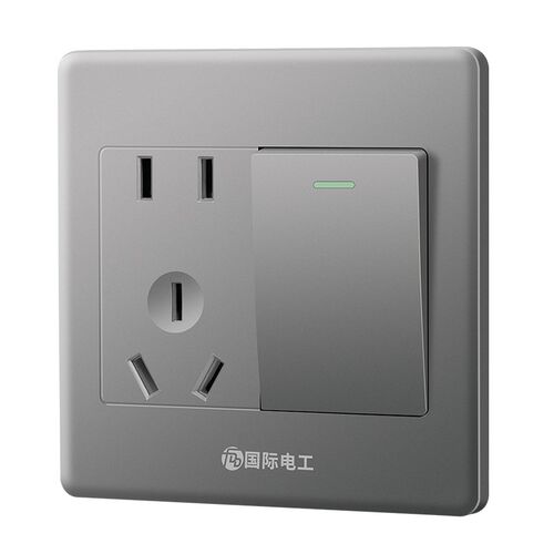 86型银灰色一开多控五孔插座暗装1开5孔中途三控开关三联开关面板