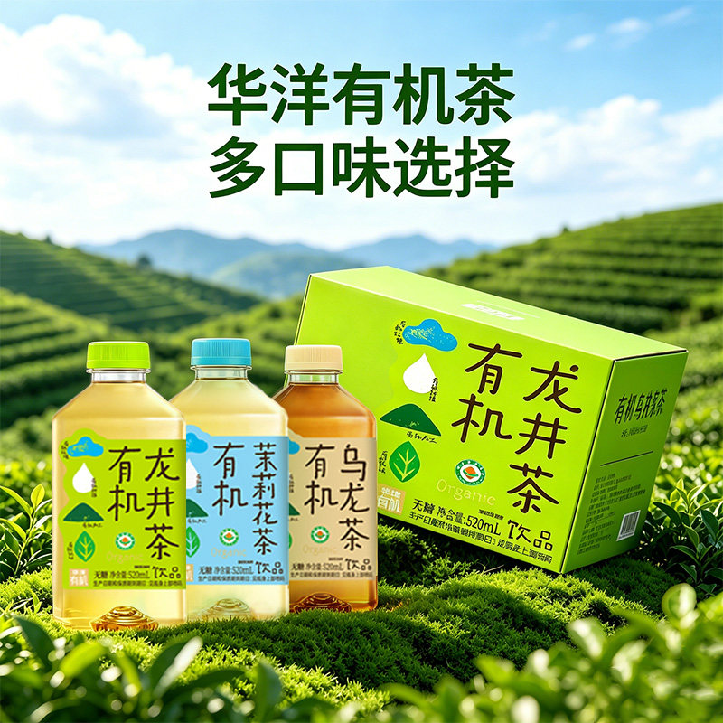 华洋优选茶520ml大瓶装茉莉花茶龙井乌龙茶无糖夏季冰爽茶饮料8