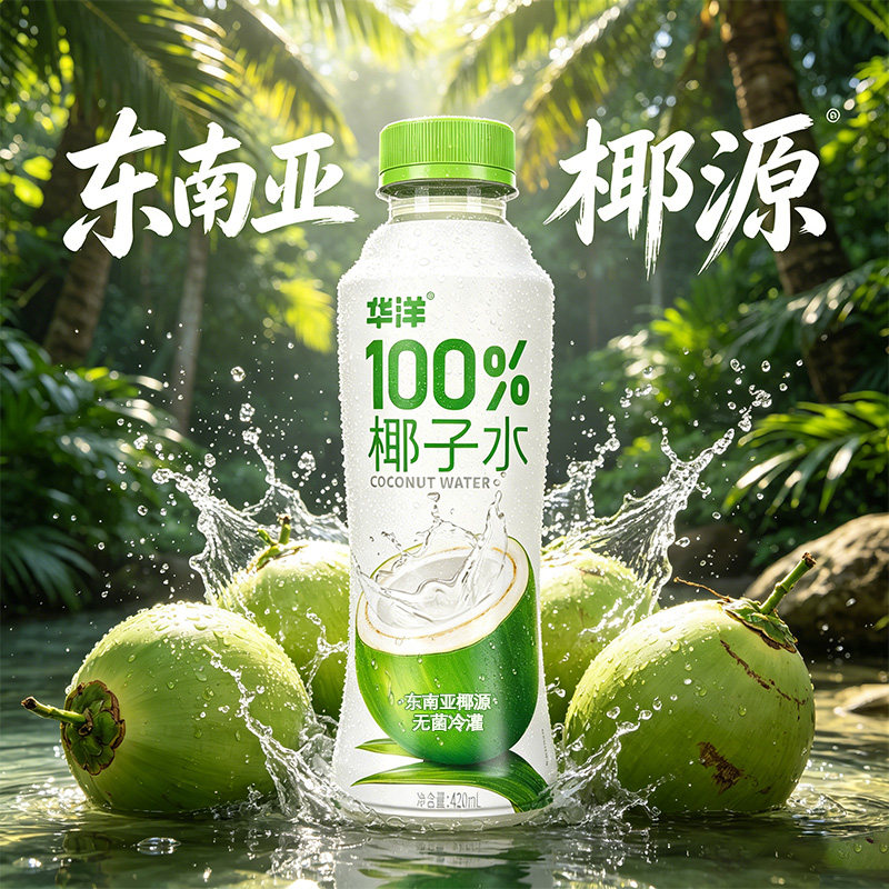 华洋 420ml 瓶装椰子水 100% 原椰汁水低卡含电解质饮品18