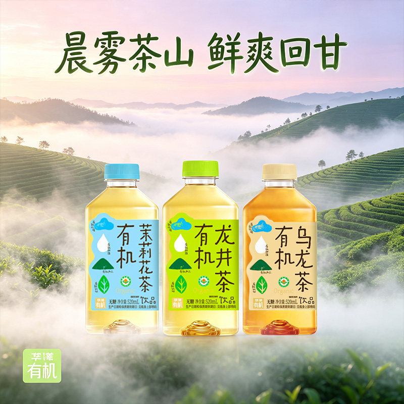 华洋有机无糖茶520ml茉莉花龙井乌龙多口味0糖0卡茶饮17