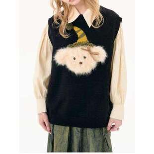 日系学院风提花软糯针织背心马甲毛衣女秋冬叠穿衬衫两件套装