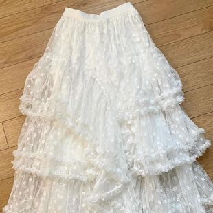设计感白色蕾丝加绒半身裙春款女2025新款a字纱裙甜美蛋糕长裙