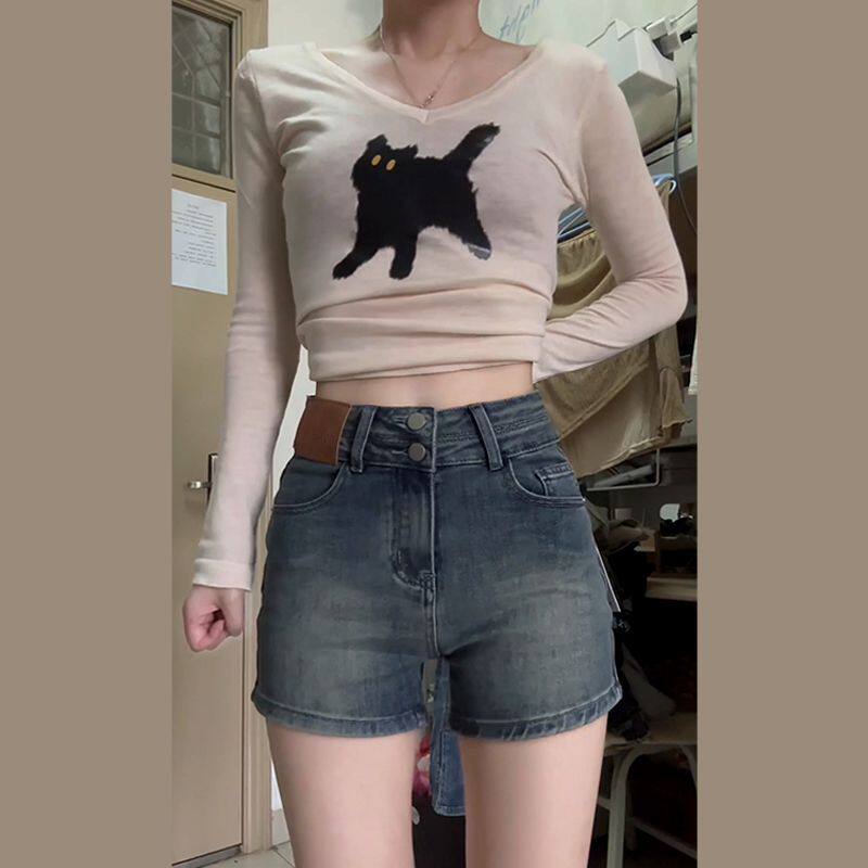 美式高街辣妹牛仔短裤女夏季薄款2026新款高腰修身显瘦复古裤子