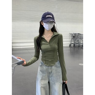 短款 2025夏装 打底衫 正肩polo领T恤女独特漂亮超好看小衫 上衣 新款