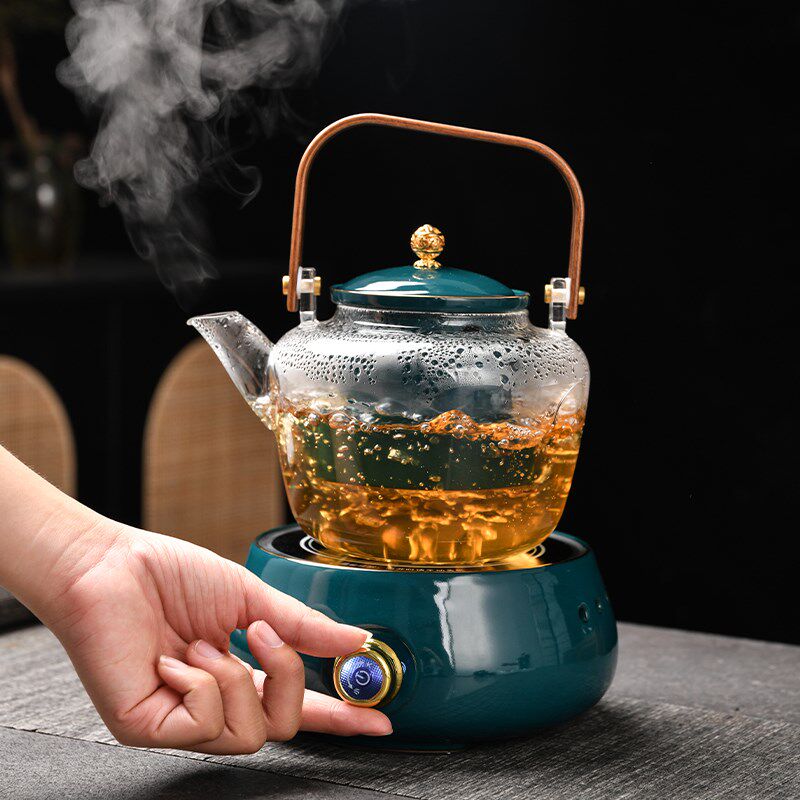 煮茶壶玻璃蒸煮茶器孔雀绿电陶炉耐高温泡茶壶家用大容量茶具套装