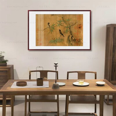 米亦堂x宋徽宗 竹禽图新中式花鸟古国画客厅餐厅玄关和室书房挂画
