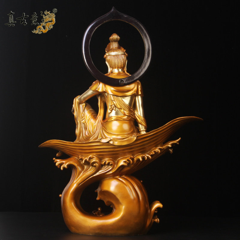 真古意黄铜观音菩萨佛像摆件观世音菩萨铜像自在观音家居供奉工艺