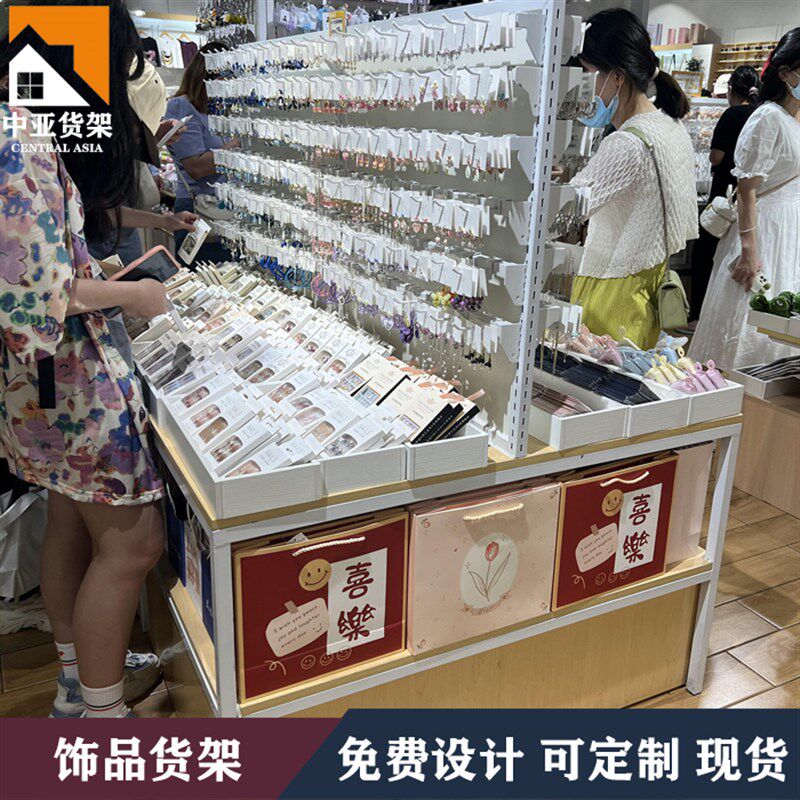 头饰展示架饰品货架耳环挂件精品店展示柜直播中岛柜名创双面货架