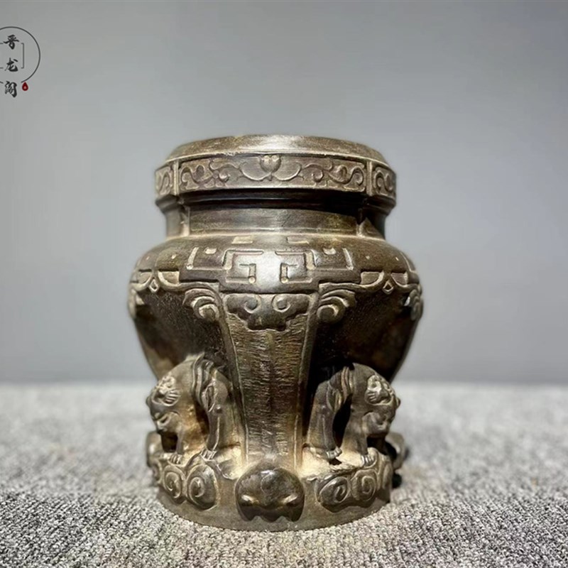 山西青石手工雕刻石墩底座纳福复古陈设案头摆件家居装饰吉祥包邮