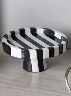 北欧轻奢样板间软装饰品摆件大理石高脚托盘客厅金属皮革花瓶摆设