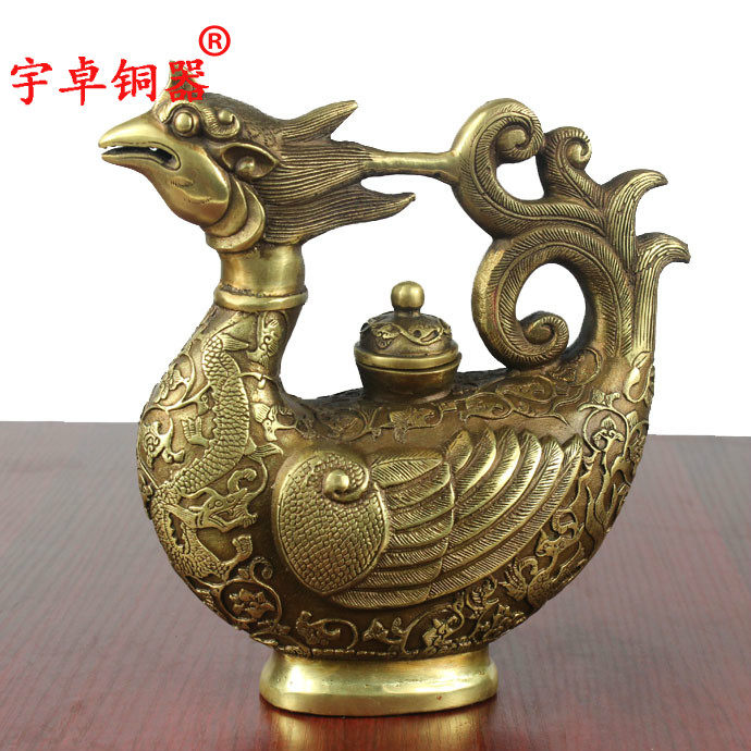 宇卓铜器 纯铜壶黄铜壶鸭子鸳鸯壶铜鸭子壶工艺品摆件