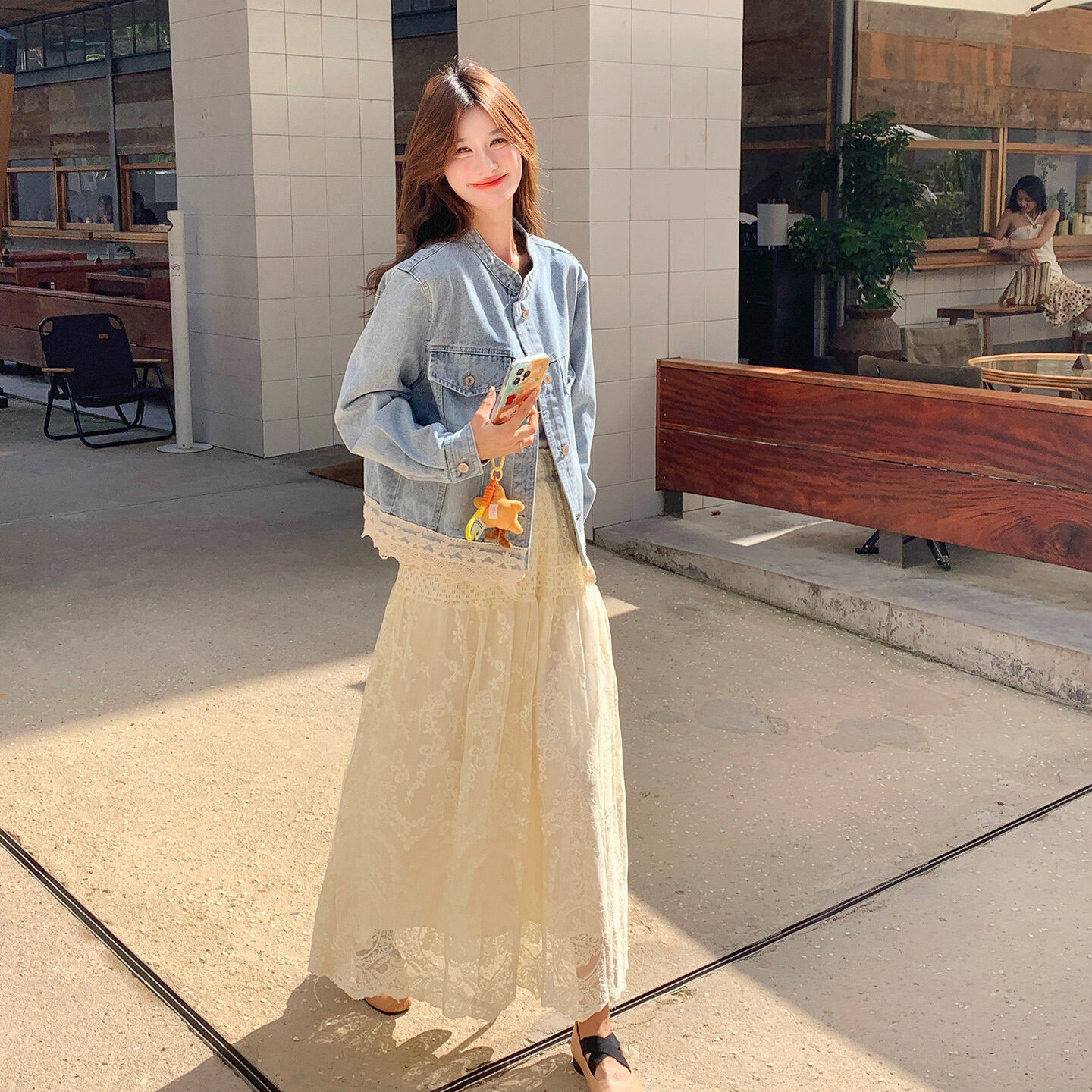 韩系休闲风牛仔外套蕾丝半身裙两件套女2026春季新款套装