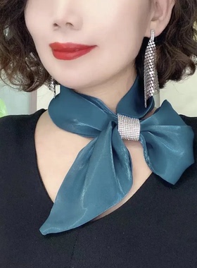 丝巾小长条网红同款闪钻气质围巾百搭夏季薄窄围脖防晒护颈领巾女