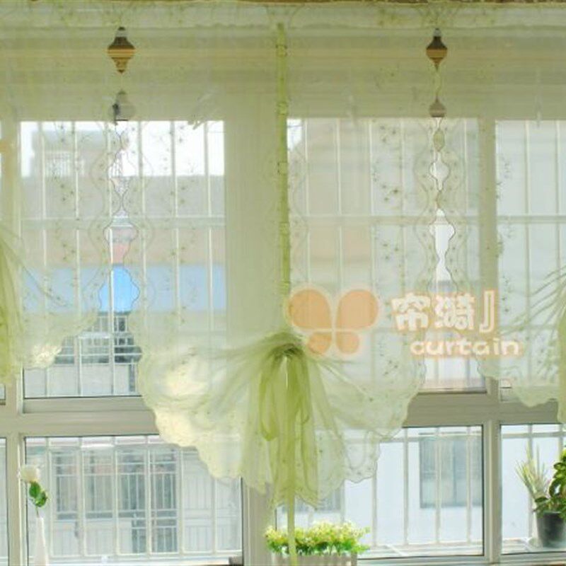 花海 唯美欧式气球帘飘窗帘免打孔升降扇形帘成品罗马窗帘纱 帘头