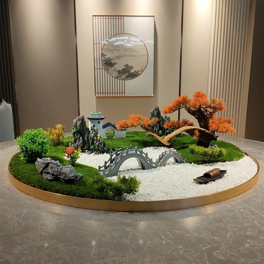 餐桌中间摆花桌摆电动转盘花摆花装饰品饭店餐厅微缩景观摆台
