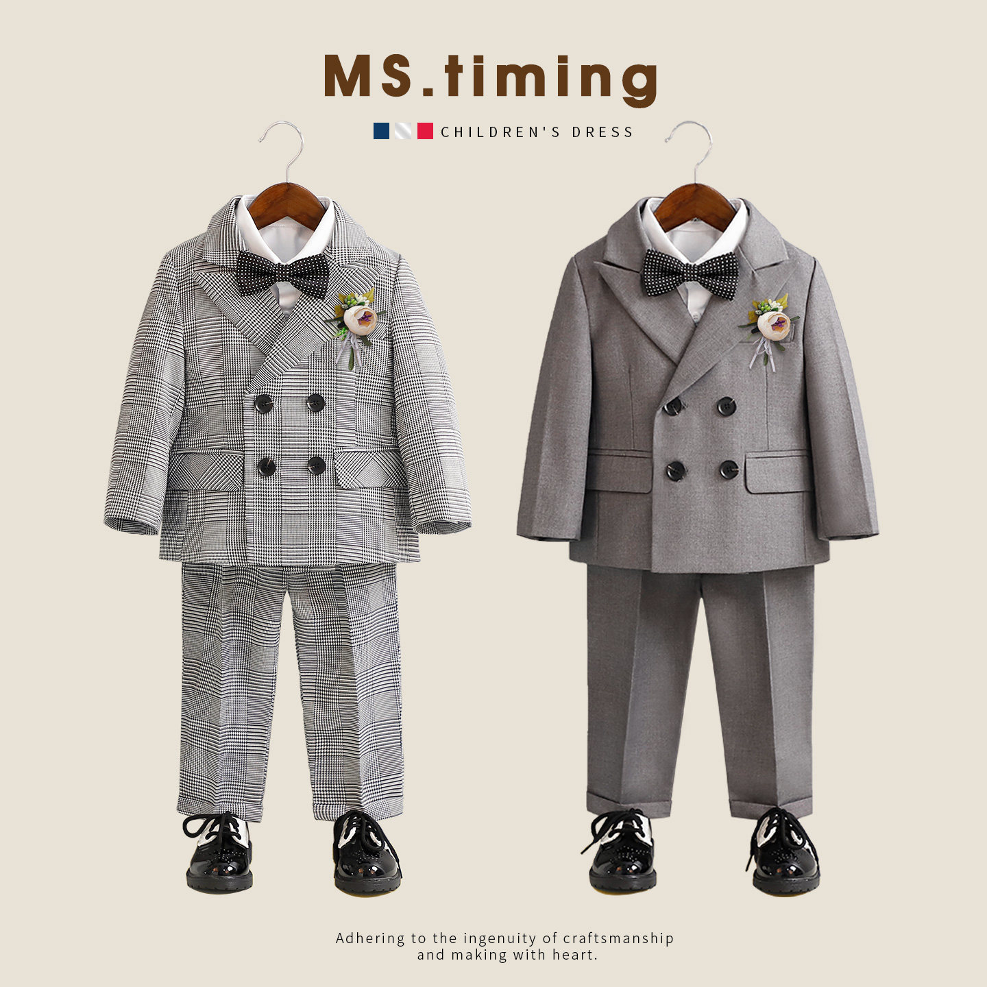 儿童英伦西服婚礼男童西装套装儿童花童生日礼服双排扣正装演出服