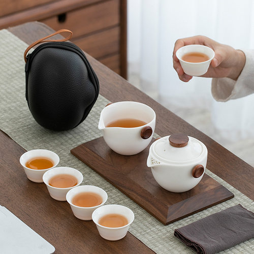 便携式旅行茶具小套装备功夫泡茶壶茶杯随身露营户外包白瓷快客杯