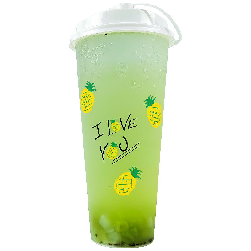 90口径加厚一次性奶茶杯子网红水果汁饮料杯PP杯磨砂杯带盖送吸管