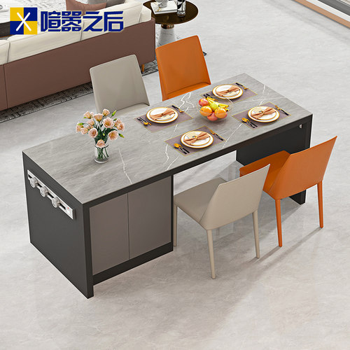 厨房岩板岛台餐桌一体小户型家用茶水柜吧台桌开放式厨房中岛台