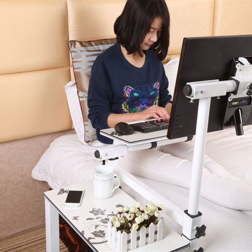 移动升降旋转无缝床边电脑桌懒人台式机床上办公电脑桌悬挂式架子
