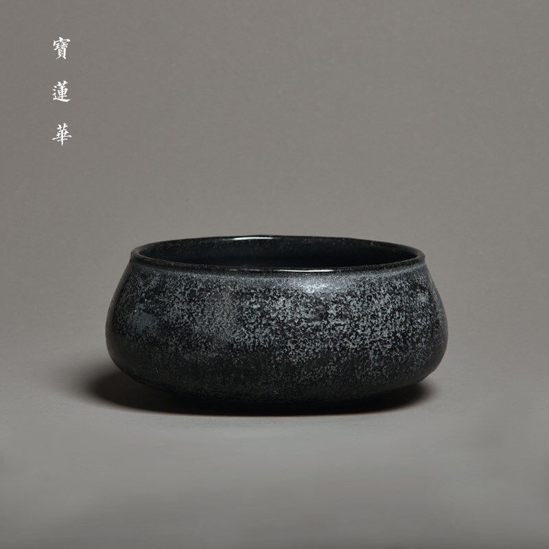 天然金刚黑石水洗 水盂建水茶洗笔洗 茶海装茶渣盆石花盆禅意摆件