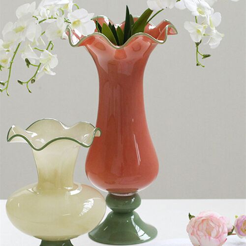 中古奶油手工复古琉璃花瓶客厅简约高级感法式轻奢家居桌摆件花器