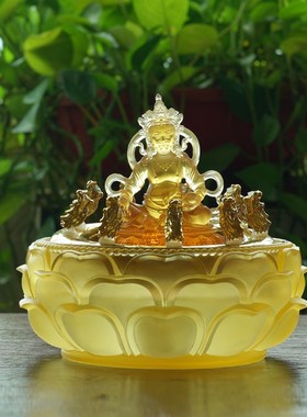 琉璃五路水供黄财神黑财神佛像招财循环流水摆件聚宝九龙浴佛盆新
