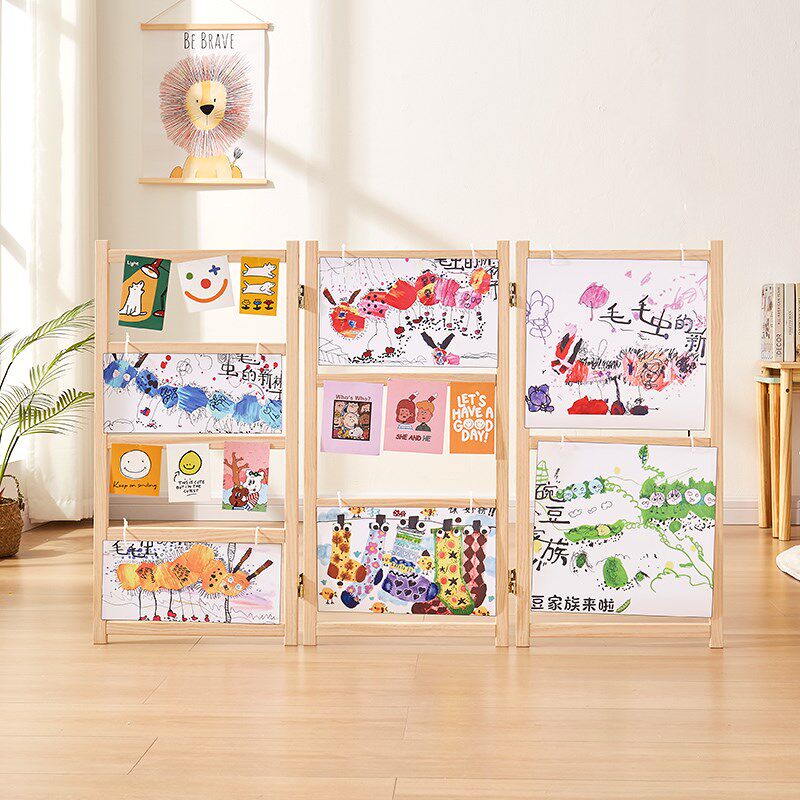 幼儿园环创作业折叠展示架美术画展展示架木头可折叠教室布展展架