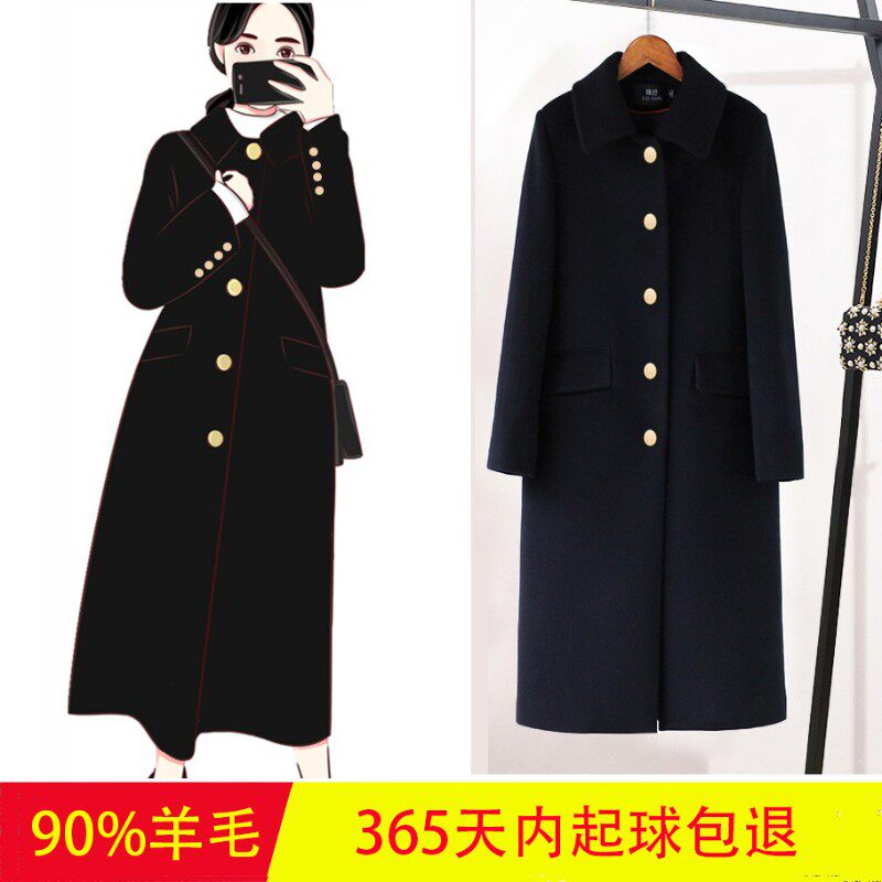 黑色羊毛呢子大衣小个子女装2021秋冬季加厚夹中长款毛呢外套修身