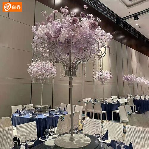 百界2024新款婚庆道具铁艺桌花花器架婚礼堂T台路引现场布置装饰