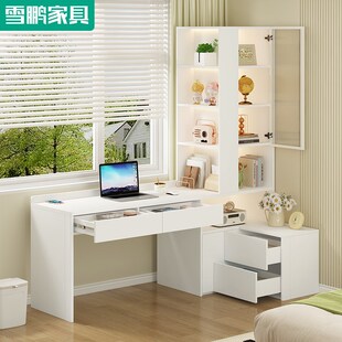 简约奶油风转角书桌书架床头柜一体飘窗卧室拐角书柜电脑桌6FL45