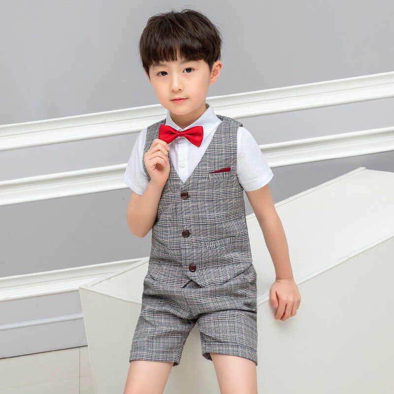 儿童夏装男童西服花童礼服套装夏季男孩宝宝短袖西装表演服演出服