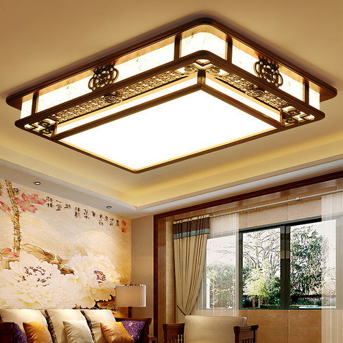 仿古led客厅大灯 长方形大气实木包厢灯餐厅灯 家用中式卧室灯具
