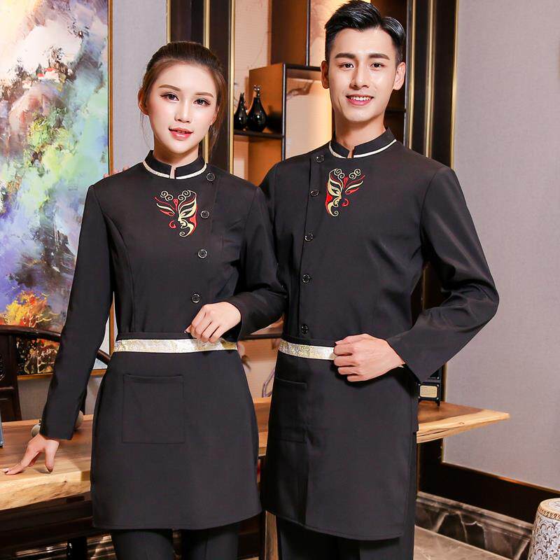 酒店工作服长袖女秋冬装仿古脸谱农家乐火锅饭店中国风服务员制服