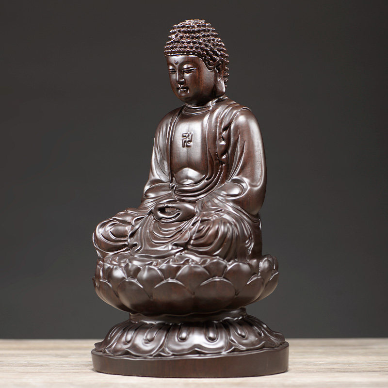 黑檀木雕大日如来本命佛摆件释迦摩尼佛像阿弥陀佛实木雕刻工艺品
