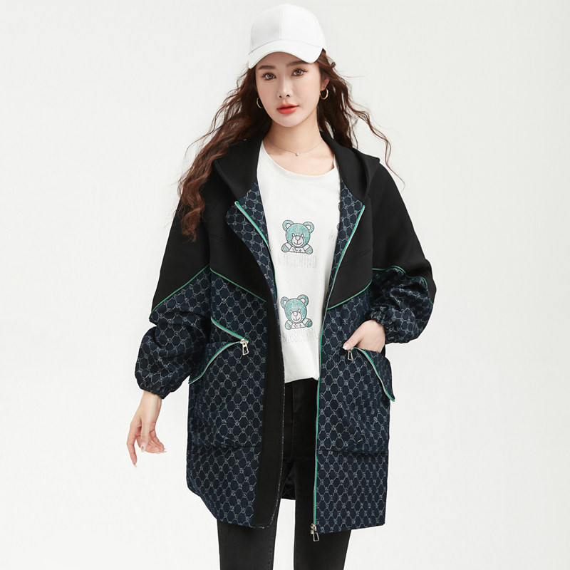 加大码女装2025春装新款胖妹妹洋气时尚开衫胖mm宽松显瘦连帽外套
