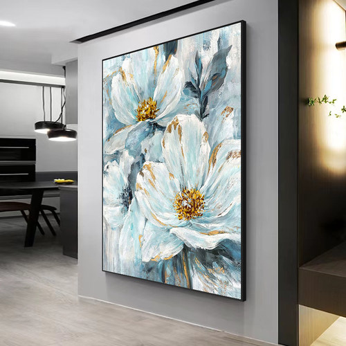 手绘金箔花卉油画肌理轻奢入户客厅挂画高级感过道走廊玄关装饰画