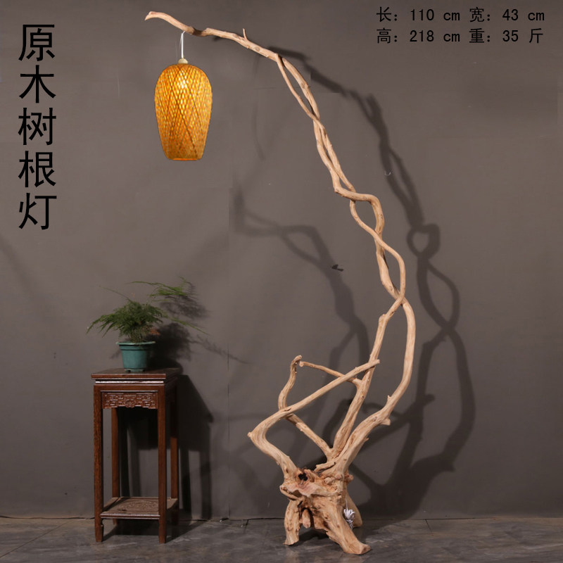 原木树根落地灯架 鸟笼架子 禅意新中式居家装饰实木枯木根雕摆件