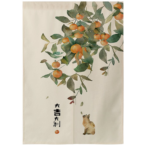 中式门帘家用免打孔遮挡卧室挂帘厕所半帘装饰布帘厨房入户隔断帘