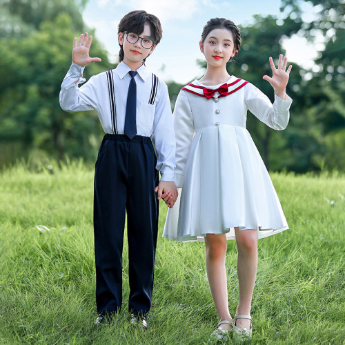 新款儿童大合唱演出服装男女中小学生演讲比赛诗红歌朗诵表演礼服