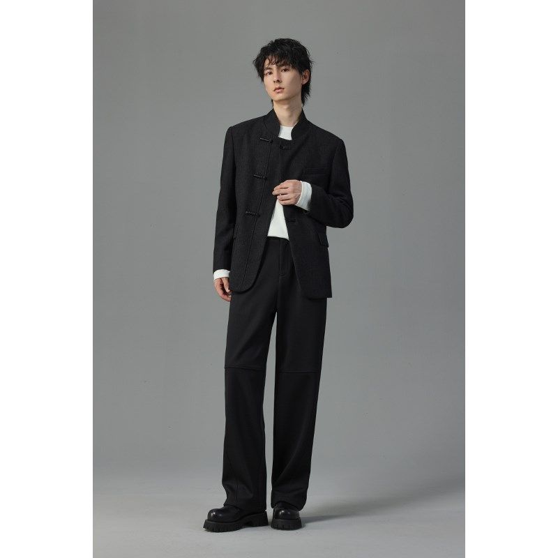 w2x2024新款秋季盘扣立领新中式国风休闲西装外套男设计感小西服