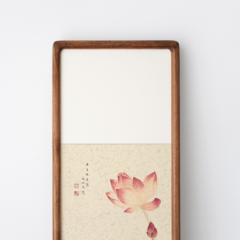 荷花装饰画莲蓬竖版玄关禅意瑜伽馆茶室清新淡雅简约书房四联挂画