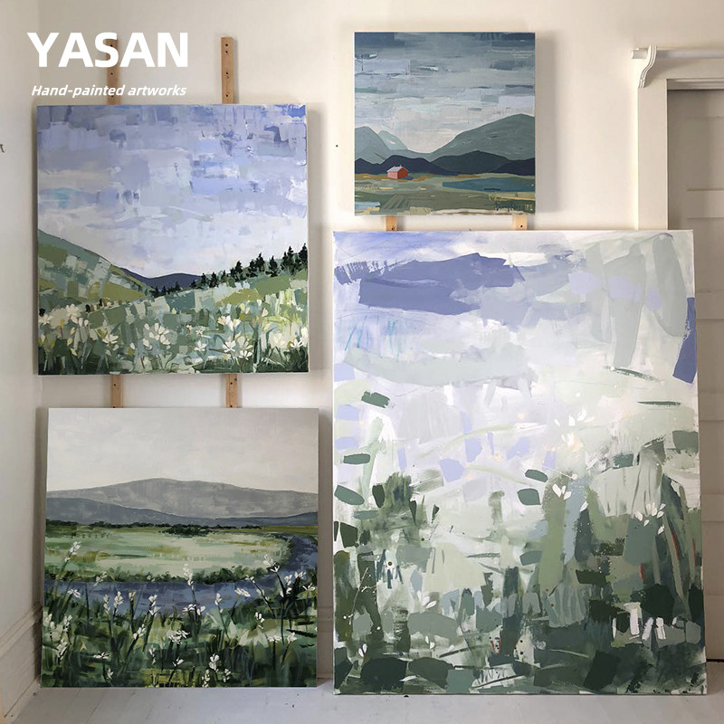YASAN 手绘抽象油画客厅装饰画入户玄关餐厅壁画高档风景艺术挂画