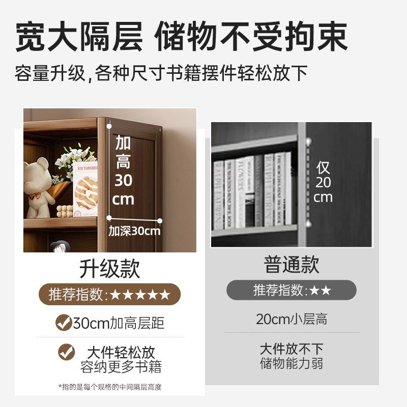 书架落地置物架家用实木书柜带门防尘透明玻璃门一体靠墙储物柜子