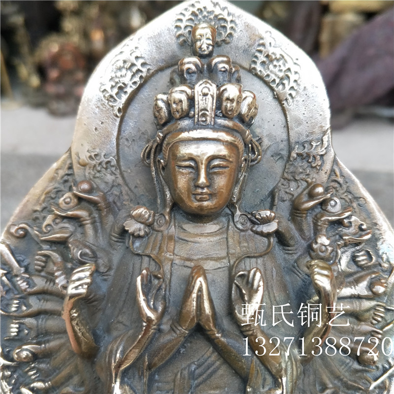 新品车载千手观音黄铜仿古做旧古玩铜器收藏家居桌面摆件佳节送礼