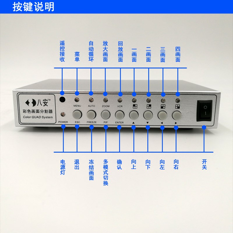 八安4路画面分割器 3路分屏器 驾校画中画叠加器合成器 DS804S-D