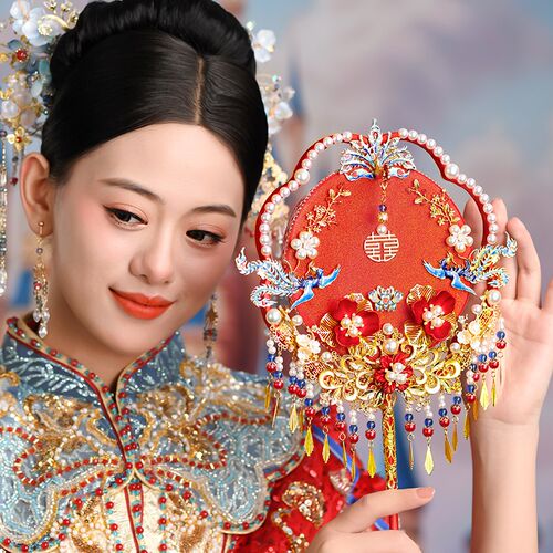 新款新娘团扇结婚出嫁diy材料包喜扇中式手捧花成品双面秀禾婚礼