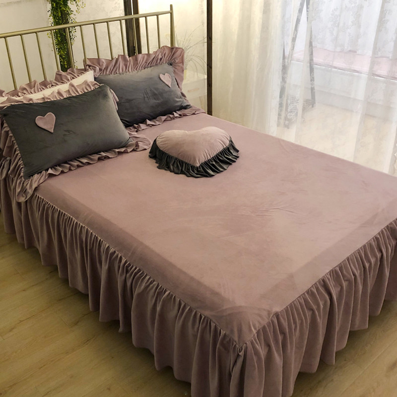 床裙牛奶水晶绒四件套床单韩式冬季珊瑚绒被套公主床上法兰绒床罩